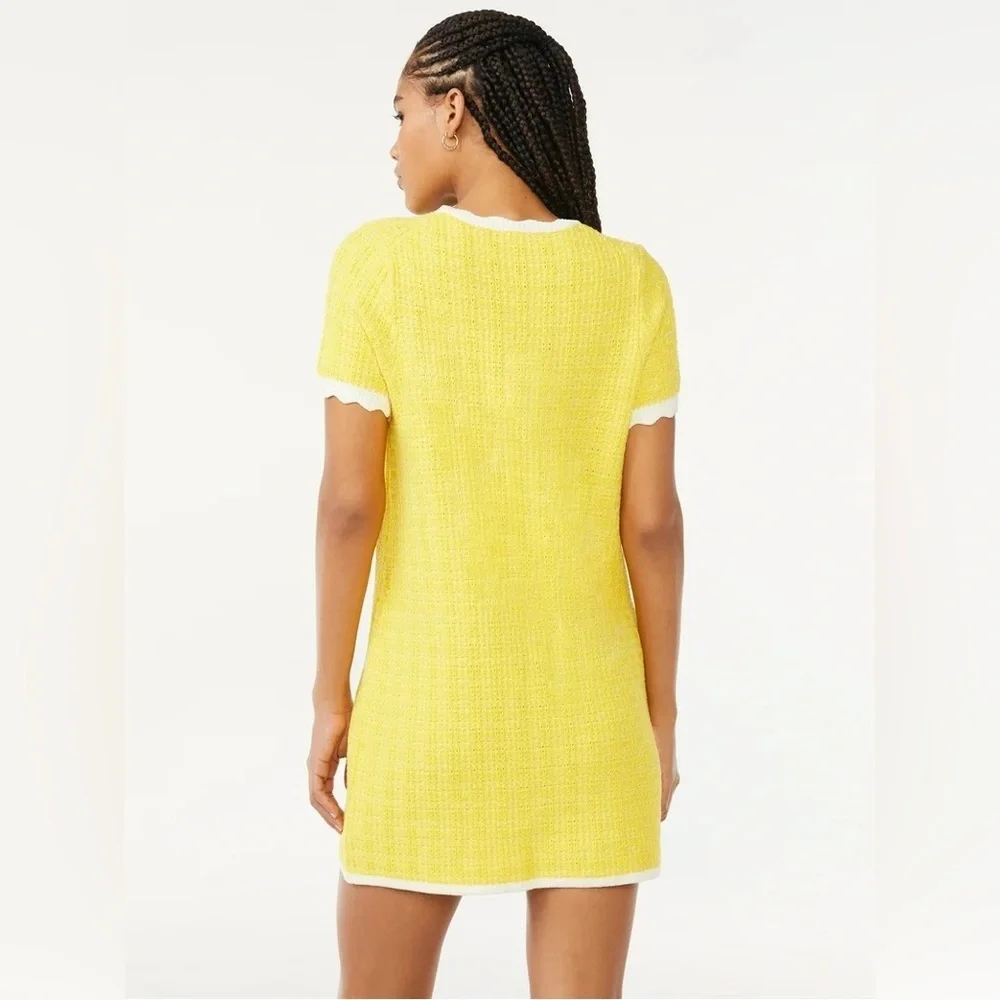 Vintage Inspired Yellow Mini Knit Retro Mod Sweater Dress XL Mad Men 1950s chic - Picture 4 of 11